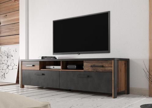 Tv-Meubel eiken antraciet industrieel 187x50x53cm, Maison & Meubles, Armoires | Mobilier de télévision, Envoi