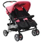 vidaXL Tweelingkinderwagen staal roze en zwart, Kinderen en Baby's, Verzenden, Nieuw