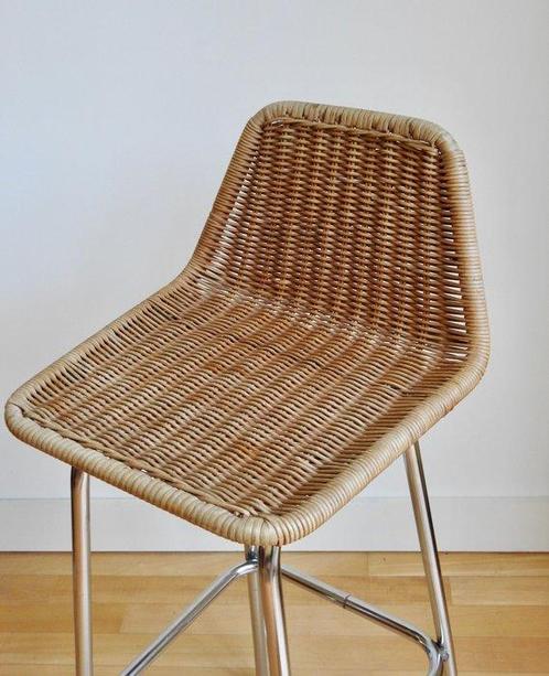 Kruk - rotan en verchroomd staal, Antiek en Kunst, Antiek | Meubels | Stoelen en Sofa's