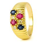 Ring - 18 karaat Geel goud, Rubini - Zaffiri - Diamanti - -, Handtassen en Accessoires, Ringen, Nieuw