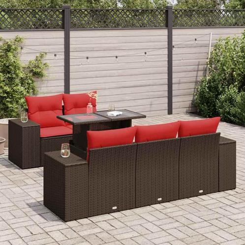 vidaXL 6-delige Loungeset met kussens poly rattan acacia, Tuin en Terras, Tuinsets en Loungesets, Loungeset, Nieuw, Verzenden