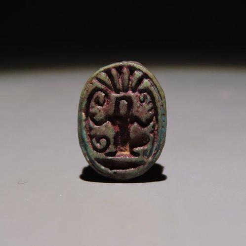 Oud-Egyptisch Faience Scarabaus met Hapy. Late Periode, 664, Verzamelen, Mineralen en Fossielen