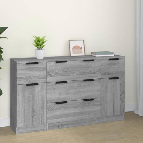 vidaXL 3-delige Dressoirset bewerkt hout grijs sonoma, Huis en Inrichting, Kasten | Dressoirs, Nieuw, Verzenden