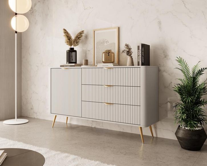 Meubella Dressoir beige met goud 138 cm, Huis en Inrichting, Kasten | Dressoirs, 25 tot 50 cm, Nieuw, 100 tot 150 cm, Verzenden