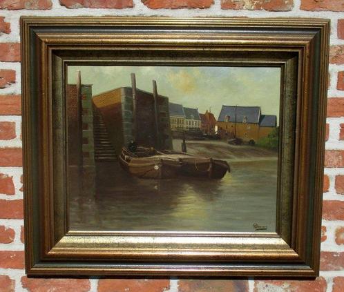 Hubert Dooms ( 1912 - ? ) - Haventje aan de Schelde, Antiek en Kunst, Kunst | Schilderijen | Klassiek