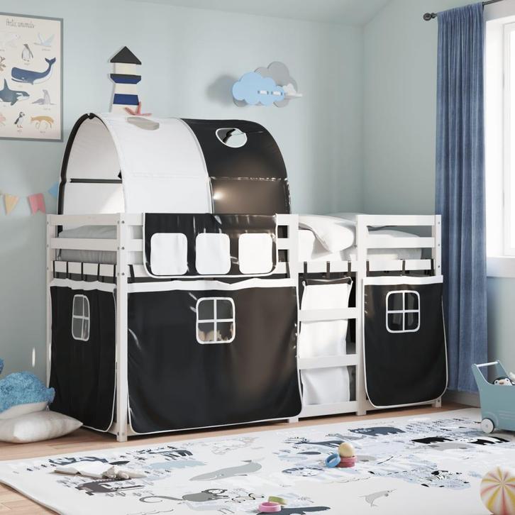 vidaXL Stapelbed met gordijnen 80x200 cm grenenhout wit en, Huis en Inrichting, Slaapkamer | Bedden, Nieuw, Verzenden