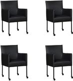 Set van 4 Zwarte leren moderne kuipstoel - poot rond zwart, Huis en Inrichting, Stoelen, Overige kleuren, Nieuw, Leer, Ophalen of Verzenden