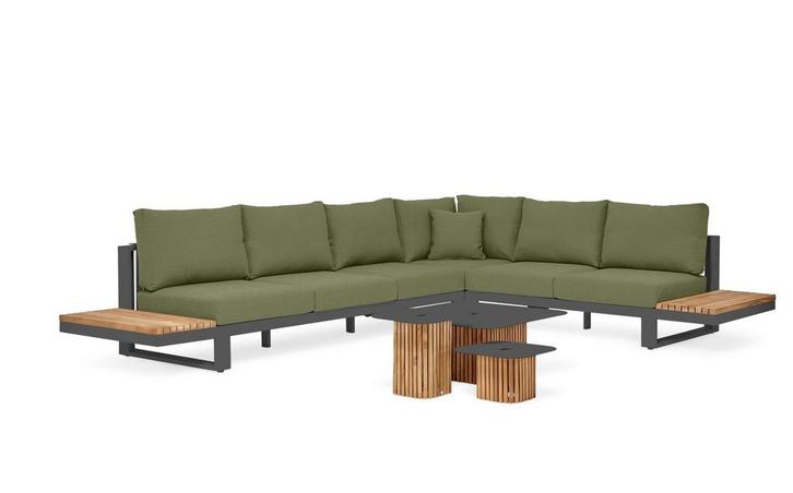 Suns Savona Sunproof hoekbank forest green met platforms, Tuin en Terras, Tuinsets en Loungesets