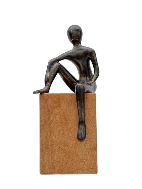 Beeld, zittende persoon - 32 cm - Brons, Antiek en Kunst, Kunst | Designobjecten