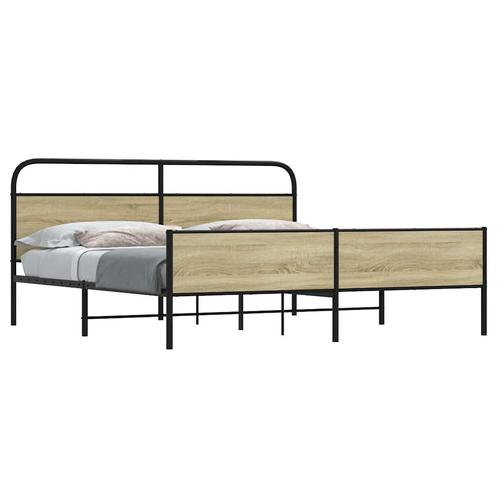 vidaXL Cadre de lit en métal sans matelas chêne sonoma, Maison & Meubles, Chambre à coucher | Lits, Neuf, Envoi