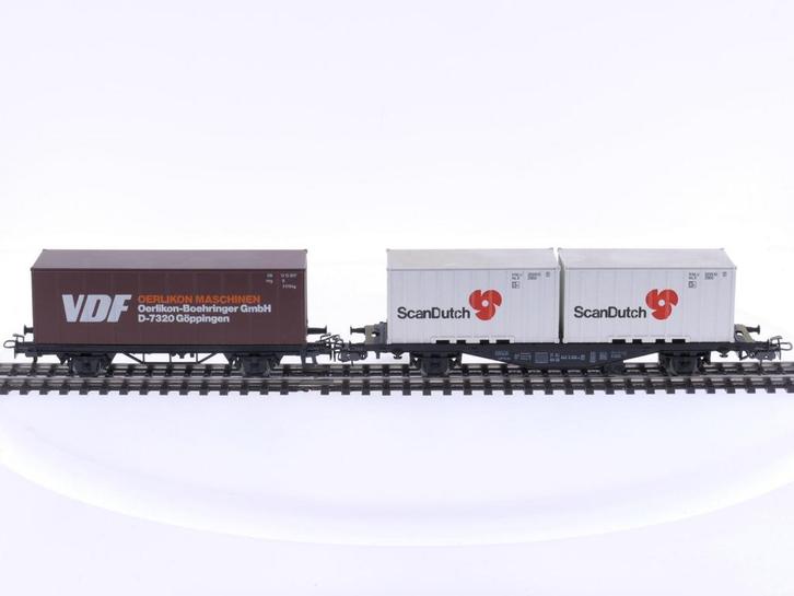 Schaal H0 Märklin 4455 & 4770 set van 2 containerwagons v.., Hobby en Vrije tijd, Modeltreinen | H0, Wisselstroom, Analoog, Gebruikt