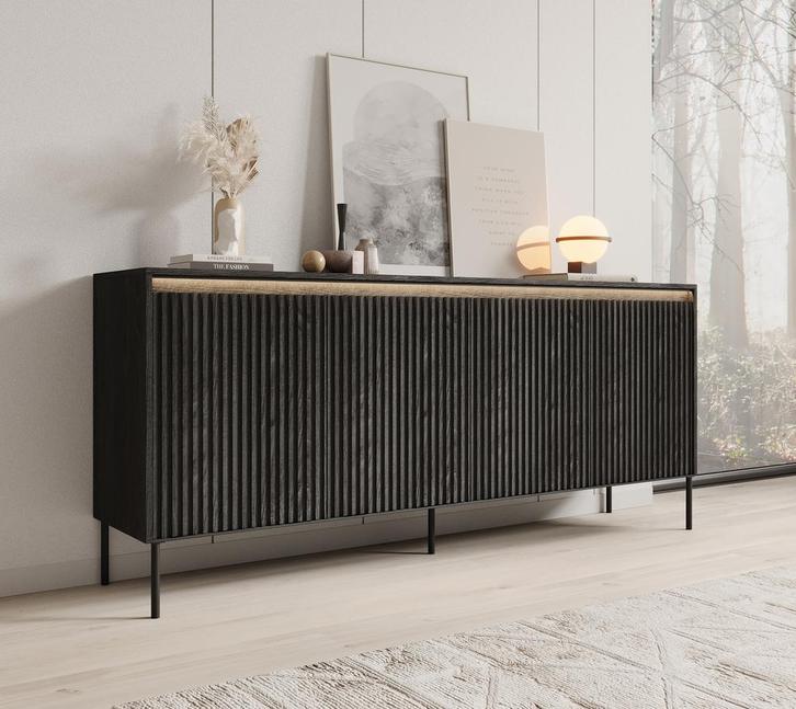 Meubella Dressoir Timoteo mat zwart 190 cm, Huis en Inrichting, Kasten | Dressoirs, 25 tot 50 cm, Nieuw, 150 tot 200 cm, Verzenden