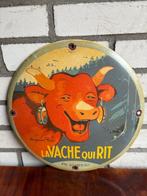 Prachtig rond vintage emaille reclamebord van La Vache qui, Antiek en Kunst