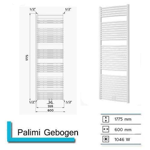 Handdoekradiator Palimi Gebogen 1775 x 600 mm Donker grijs, Doe-het-zelf en Bouw, Sanitair, Overige typen, Nieuw, Ophalen of Verzenden