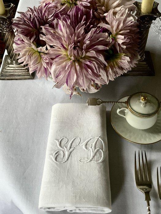 8 vroege 20e-eeuwse damast linnen servetten met initialen, Antiek en Kunst, Antiek | Tapijten, Tafelkleden en Textiel