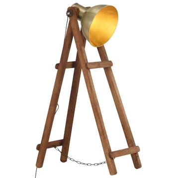 vidaXL Vloerlamp E27 massief mangohout messingkleurig, Verzenden