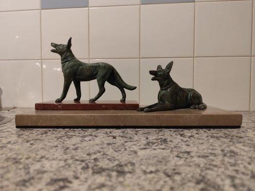 Beeld, Marmer beeld honden Art Deco - 17 cm - Marmer, Zamac, Antiek en Kunst, Kunst | Designobjecten