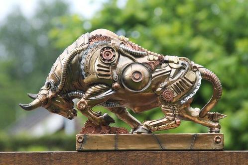 sculptuur, stoere woeste steampunk stier - 22 cm - Hars, Antiek en Kunst, Kunst | Designobjecten