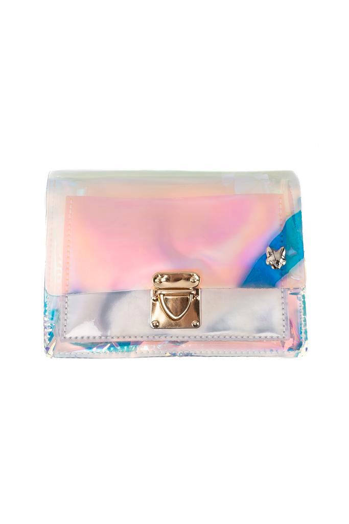 Clutch Holografisch Transparant Zilver Iridescent Tasje Scho, Handtassen en Accessoires, Tassen | Damestassen, Overige kleuren