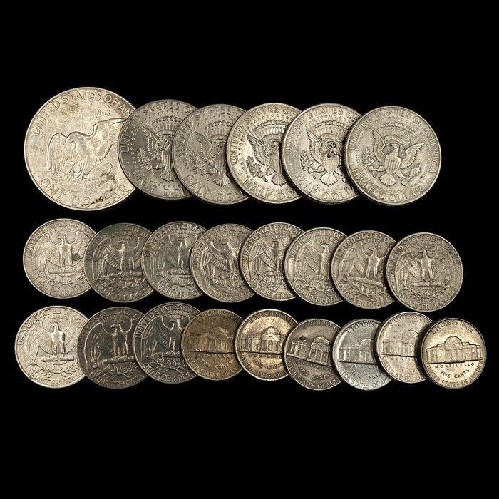États-Unis. Lot with 23 Coins (1x1 Dollar + 5x ½ Dollar +, Timbres & Monnaies, Monnaies | Europe | Monnaies non-euro