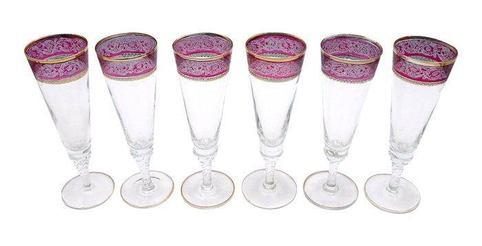 Champagne fluitje - x6 Flûte con Motivi Floreali Porpora e, Antiek en Kunst, Antiek | Meubels | Tafels