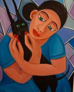 Olena Blinnikova (1963) - OIL PAINTING-Mulher com um gatinho