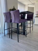 Set van 4 leren barstoelen - paars leer - Echt leer, Modern,, Ophalen of Verzenden