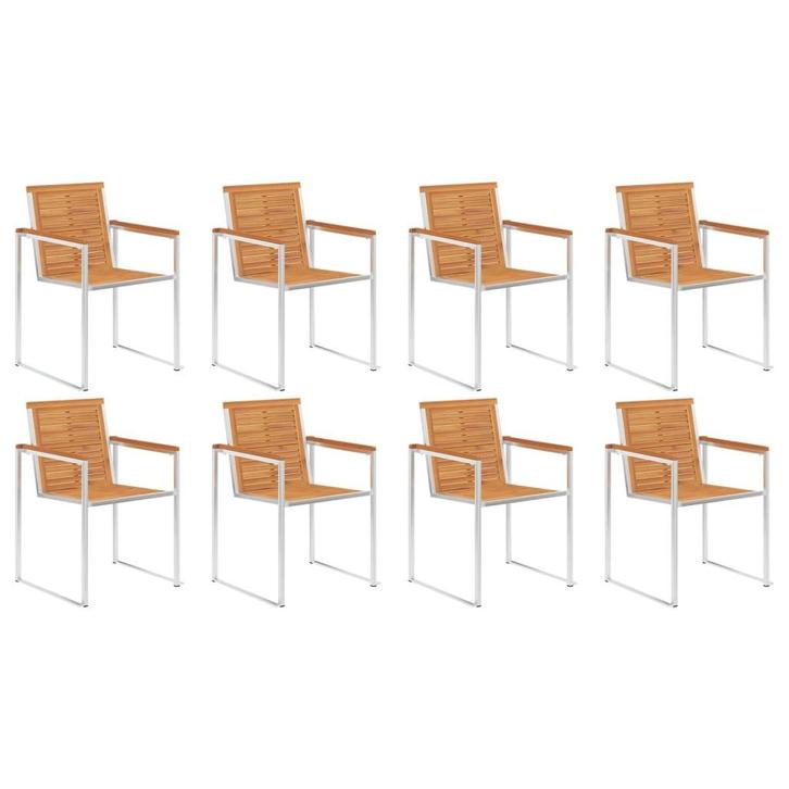 vidaXL Tuinstoelen 8 st massief acaciahout en roestvrij, Tuin en Terras, Tuinstoelen, Nieuw, Verzenden