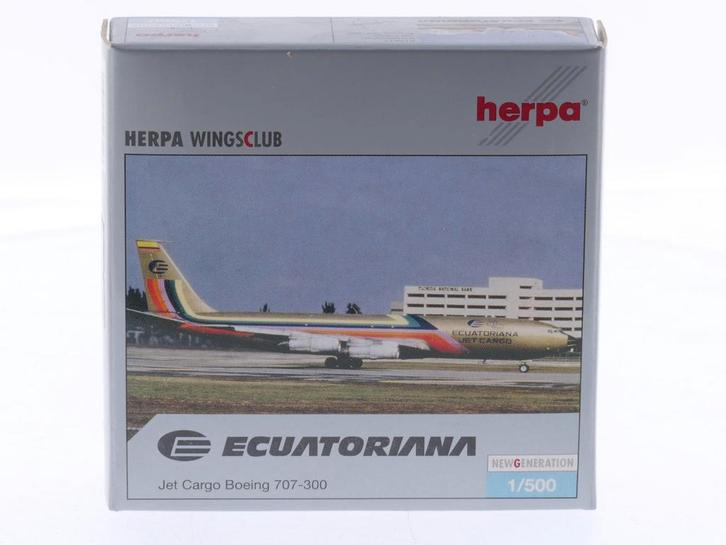 Schaal 1:500 Herpa 513517 Boeing 707-300 Ecuatoriana Jet..., Hobby en Vrije tijd, Modelbouw | Vliegtuigen en Helikopters, Zo goed als nieuw
