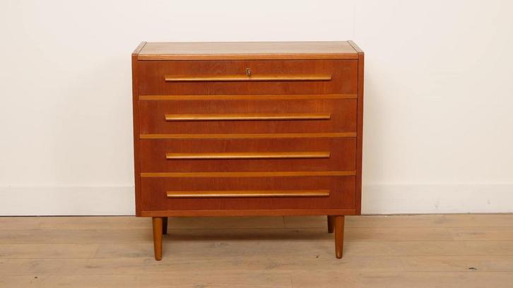 Vintage ladekast | 4 lades  | Teak, Maison & Meubles, Armoires | Commodes, Enlèvement ou Envoi