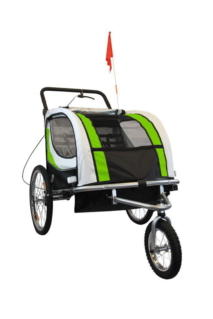 Fietskar kind - buggy - 2-zits - met schokbreker - lime g..., Fietsen en Brommers, Fietsaccessoires | Aanhangwagens en Karren