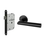 Deurbeslag set loopslot en deurklink Modern geveerd zwart, Doe-het-zelf en Bouw, Hang- en Sluitwerk, Ophalen of Verzenden, Nieuw