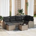 vidaXL Tuinbank Set met kussen 7 pcs Grijs Poly rattan, Verzenden, Nieuw