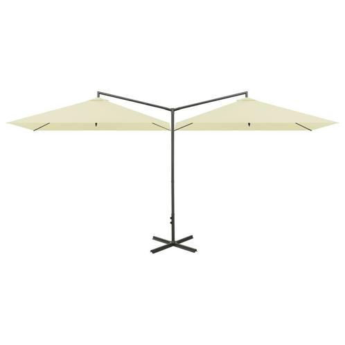 Dubbele Parasol 600x300 Zand - Retour Deal - 40% Korting!, Tuin en Terras, Parasols, 2 tot 3 meter, Nieuw, Stokparasol, Verzenden