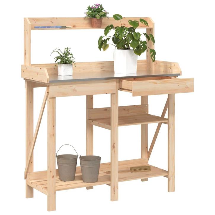 vidaXL Oppottafel met schappen massief vurenhout, Tuin en Terras, Bloembakken en Plantenbakken, Nieuw, Verzenden
