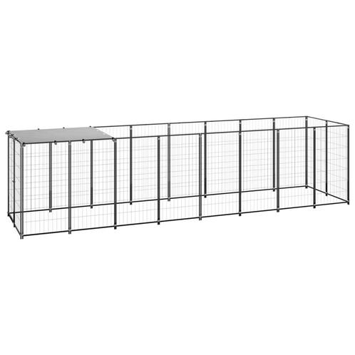 vidaXL Hondenkennel 4,84 m² staal zwart, Dieren en Toebehoren, Hondenbenches, Nieuw, Verzenden