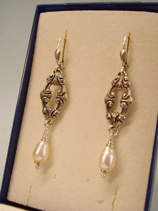 Zonder minimumprijs - Oorbellen Zilver - 3.20ct. tw. Parel -, Handtassen en Accessoires, Oorbellen