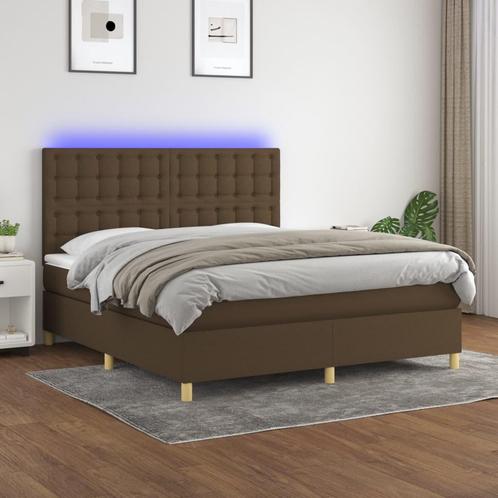 vidaXL Boxspring met matras en LED stof donkerbruin 160x200, Huis en Inrichting, Slaapkamer | Bedden, Nieuw, Verzenden