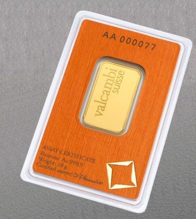 20 gram - Goud - Valcambi, Switzerland, Postzegels en Munten, Edelmetalen en Baren