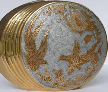 Vaas - Art Deco vaas van massief geëmailleerd messing met beschikbaar voor biedingen