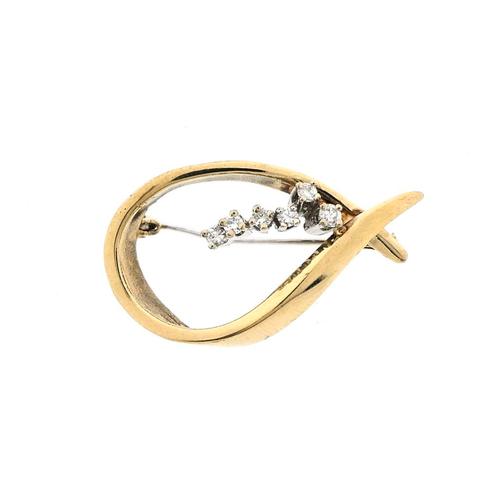 Gouden broche met diamant 0,26 ct. (vintage, geelgoud, 585), Handtassen en Accessoires, Broches, Overige kleuren, Gebruikt, Met edelsteen