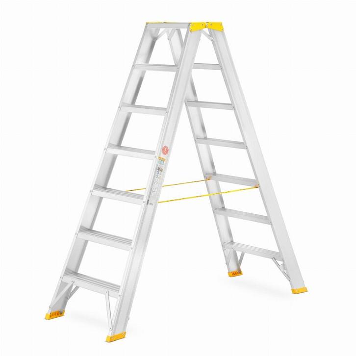 Huishoudtrap - 2x 7 treden - aluminium - werkhoogte 365 cm, Doe-het-zelf en Bouw, Ladders en Trappen, Nieuw, Ophalen of Verzenden