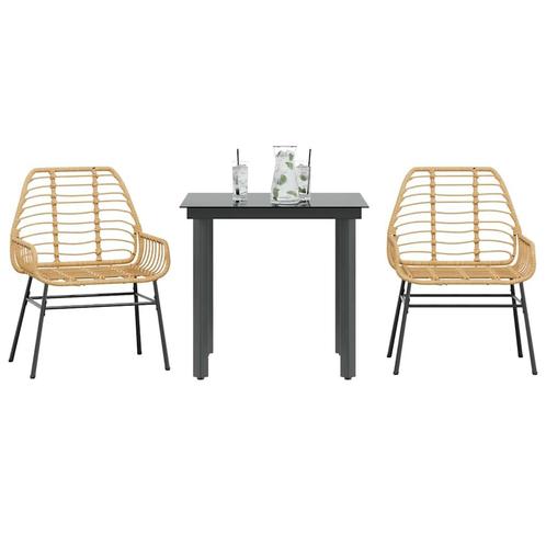 vidaXL 3-delige Tuinset poly rattan glas bruin, Tuin en Terras, Tuinsets en Loungesets, Tuinset, Nieuw, Verzenden