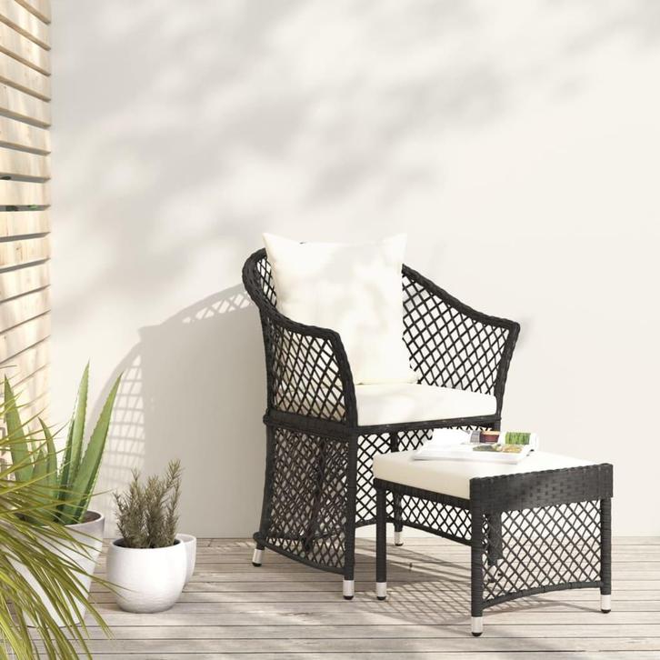 vidaXL 2-delige Loungeset met kussens poly rattan zwart, Tuin en Terras, Tuinsets en Loungesets, Loungeset, Nieuw, Verzenden