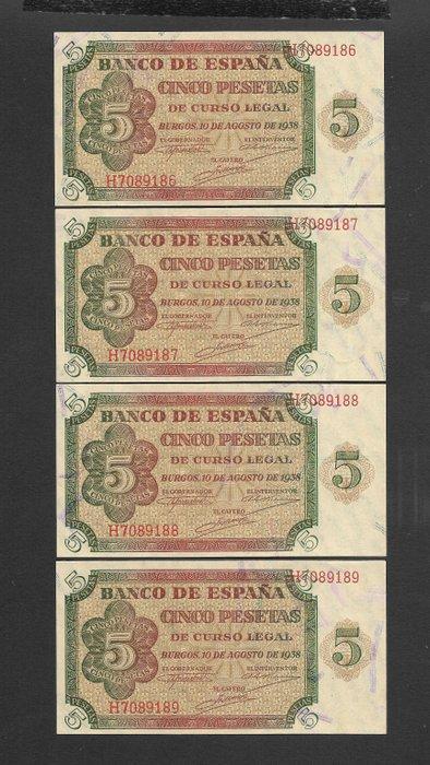 Spanje. - 4 X 5 Consecutives - 1938, Postzegels en Munten, Munten | Nederland