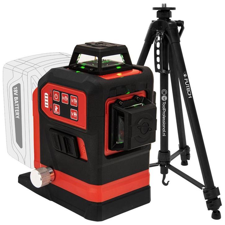 Unieke 3D lijnlaser incl. statief! Werkt op alle 18V accus!, Doe-het-zelf en Bouw, Meetapparatuur, Nieuw, Verzenden