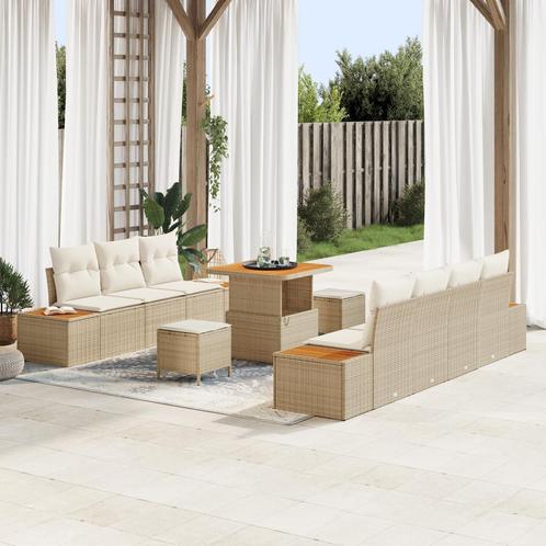 vidaXL 10-delige tuinsofaset met kussens in beige poly, Tuin en Terras, Tuinsets en Loungesets, Nieuw, Verzenden