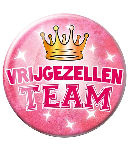 Button Vrijgezellen Team Vrouw 10,2cm, Hobby en Vrije tijd, Feestartikelen, Nieuw, Verzenden