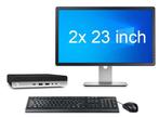 HP EliteDesk 800 G4 Mini i7 8e Gen + 2x 23 Monitor + 2 jaar, Ophalen of Verzenden