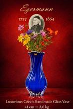 Egermann - Vaas - Kristal - Blauwe Kristallen vaas 41 cm, Antiquités & Art